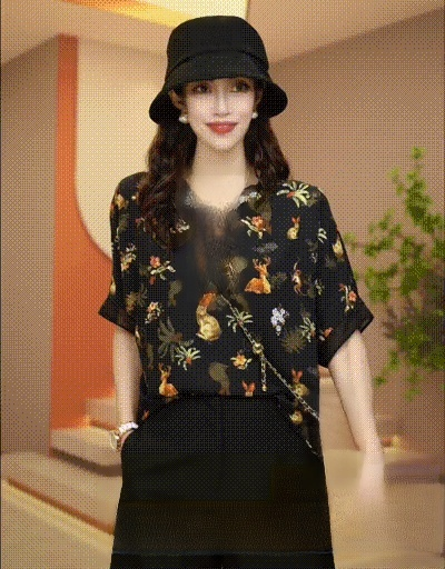 Printed Loose Short Sleeve T-Shirt for Women