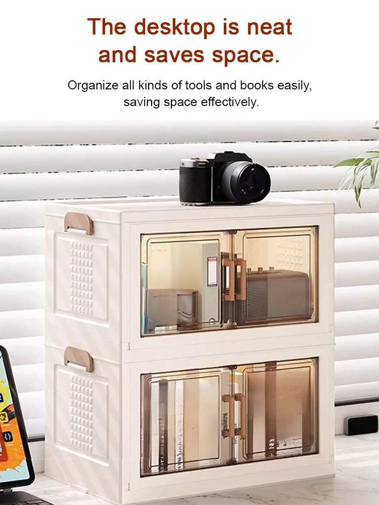Multi-layer storage cabinet for stationery, snacks, and miscellaneous items.