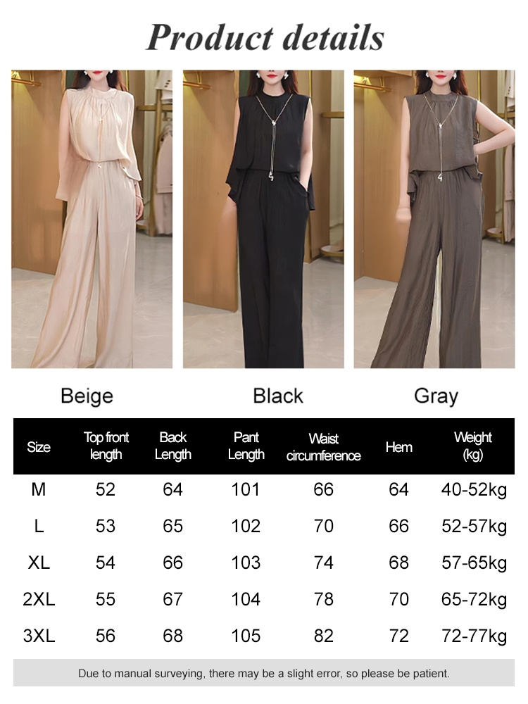 Zippered sleeveless wide-leg pantsuit for women