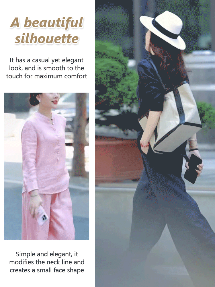 Stylish cotton and linen wide-leg pantsuit