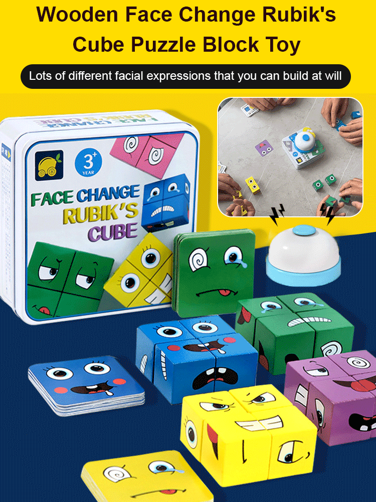 Wooden Face Change Rubik's Cube Puzzle Block Toy