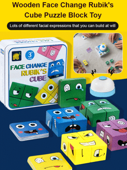 Wooden Face Change Rubik's Cube Puzzle Block Toy