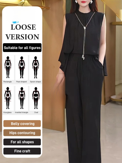 Zippered sleeveless wide-leg pantsuit for women