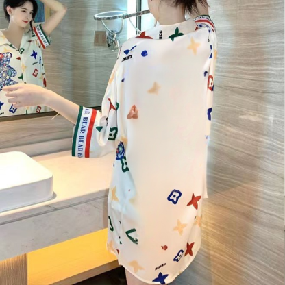 Thin Mid-Length French Shirt Pajama Dress