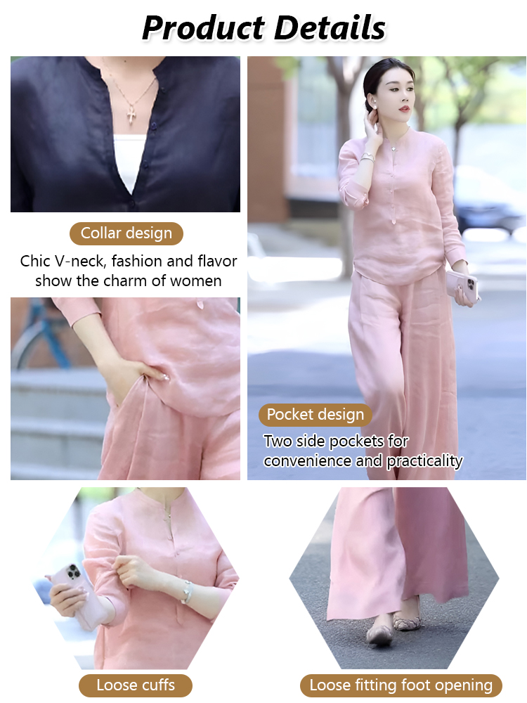 Stylish cotton and linen wide-leg pantsuit