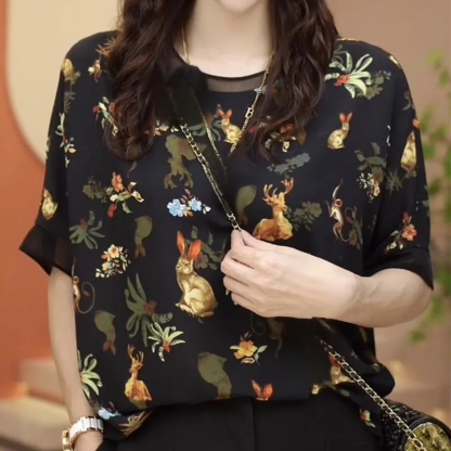 Printed Loose Short Sleeve T-Shirt for Women