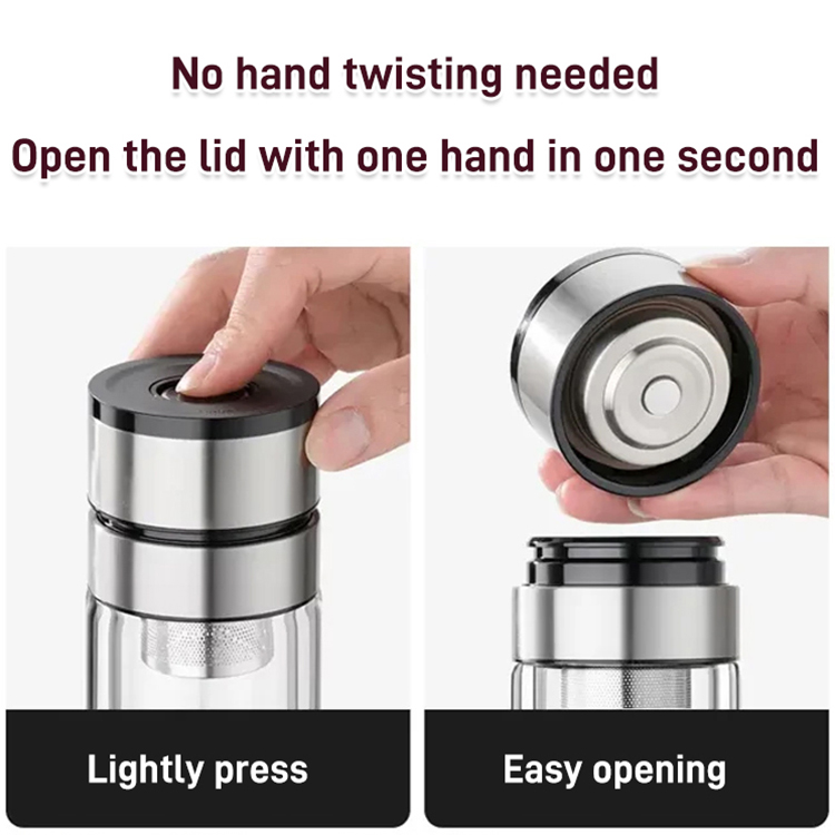 One-button lid opening tea and tea leaf separation cup