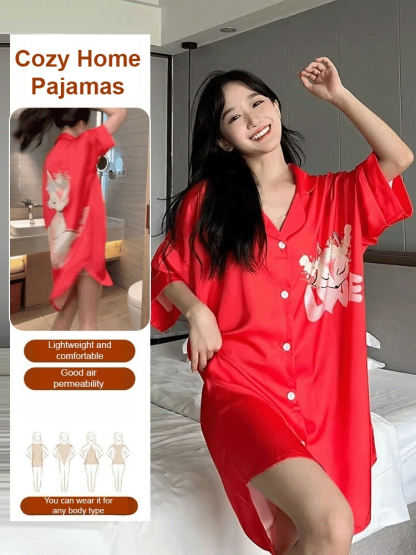 Thin Mid-Length French Shirt Pajama Dress