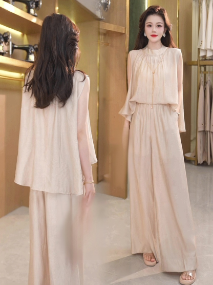 Zippered sleeveless wide-leg pantsuit for women