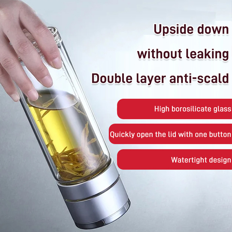 One-button lid opening tea and tea leaf separation cup