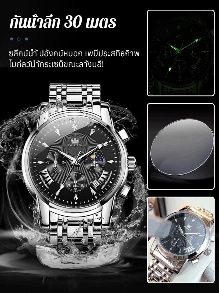 [นาฬิกาจักรกลกันน้ำอัตโนมัติเต็มรูปแบบ] นาฬิกาผู้ชายธุรกิจควอตซ์