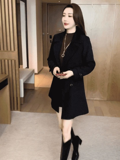เสื้อโค้ทบุขนทรงยาว มีสายรัดที่เอว หรูหรา แมตช์ง่าย 