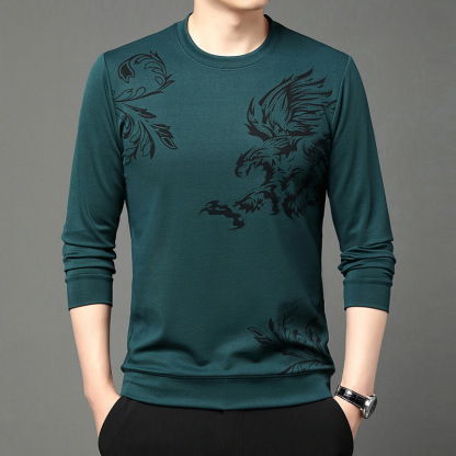 【รุ่นฮิตขายดี】เสื้อสวมหัวลายพิมพ์นกอินทรีสไตล์ธุรกิจ