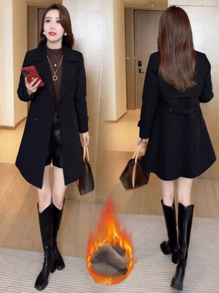 เสื้อโค้ทบุขนทรงยาว มีสายรัดที่เอว หรูหรา แมตช์ง่าย