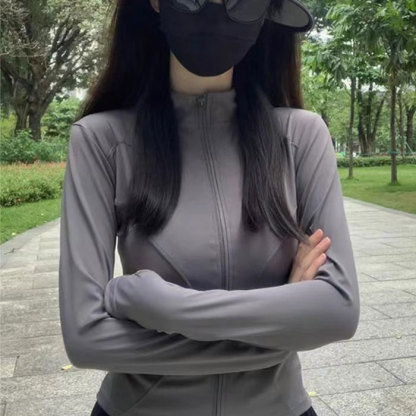 เสื้อกันแดดคอตั้งทรงเข้ารูป เส้นด้ายดิบ UPF50+ 