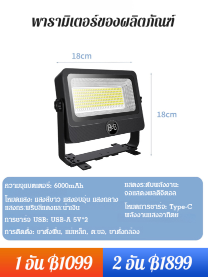 [ส่องสว่าง 200 ตารางเมตร] สปอร์ตไลท์โซล่าเซลล์แม่เหล็ก