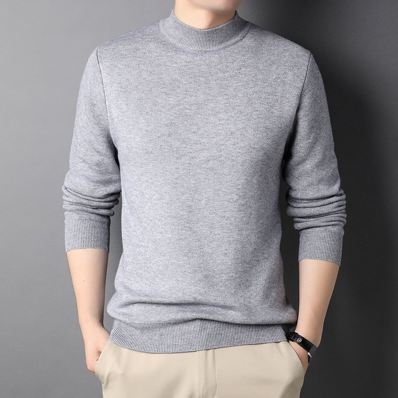 เสื้อสเวตเตอร์ถักผ้าวูลคอเต่าเบสิคสำหรับผู้ชาย