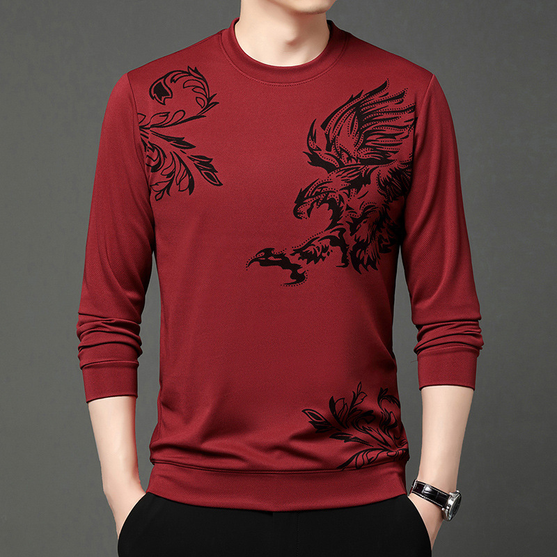 【รุ่นฮิตขายดี】เสื้อสวมหัวลายพิมพ์นกอินทรีสไตล์ธุรกิจ