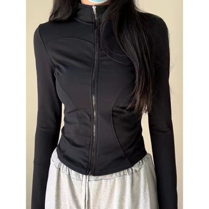 เสื้อกันแดดคอตั้งทรงเข้ารูป เส้นด้ายดิบ UPF50+ 