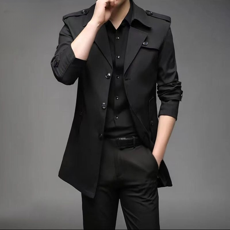 เสื้อแจ็คเก็ตคลาสสิกรุ่นยาวกลางของผู้ชาย