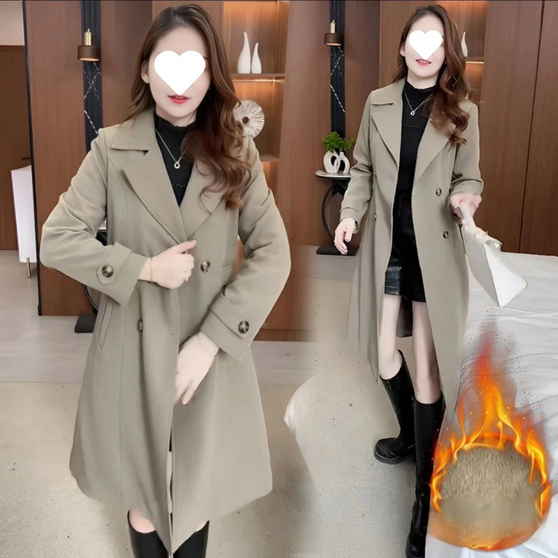 เสื้อโค้ทบุขนทรงยาว มีสายรัดที่เอว หรูหรา แมตช์ง่าย