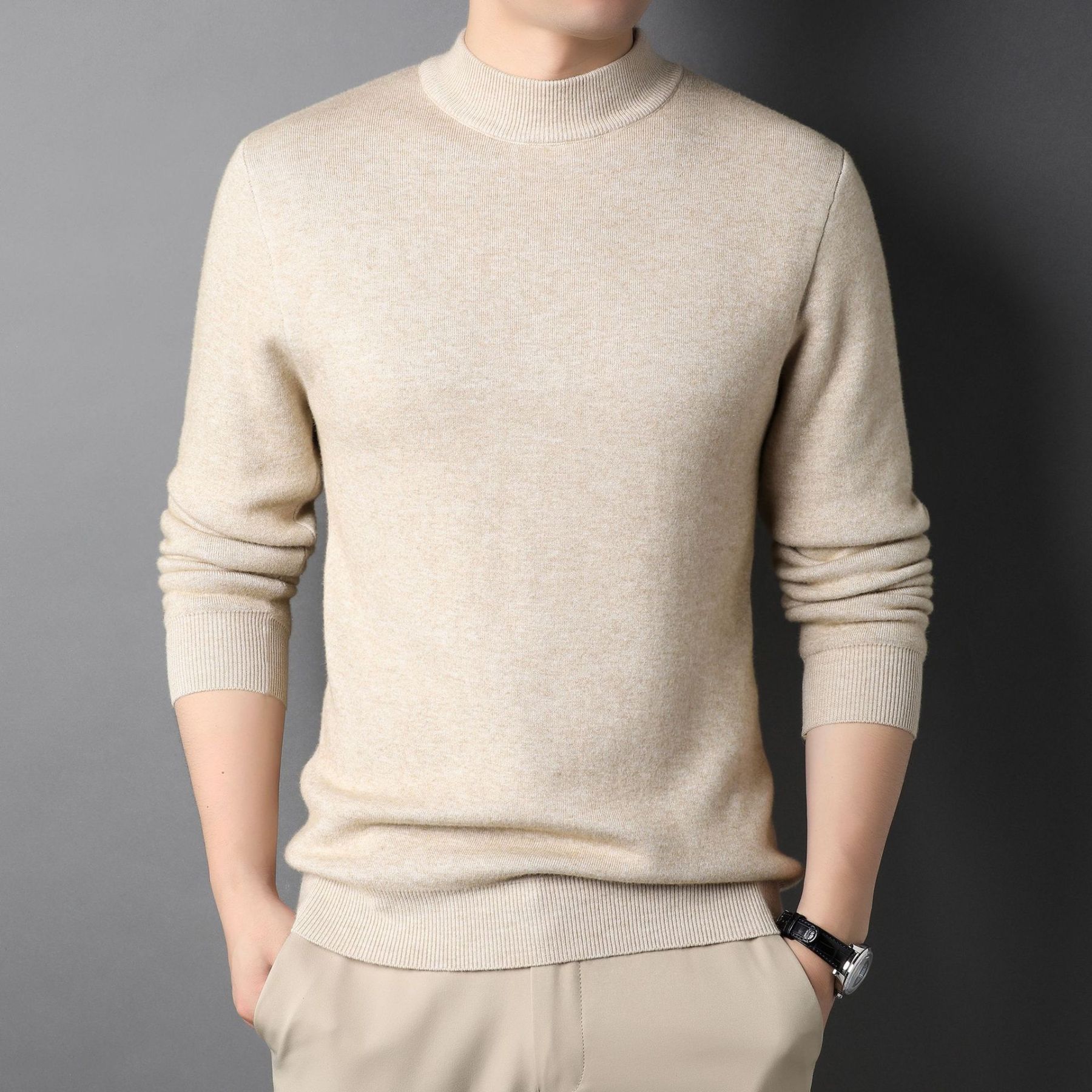 เสื้อสเวตเตอร์ถักผ้าวูลคอเต่าเบสิคสำหรับผู้ชาย