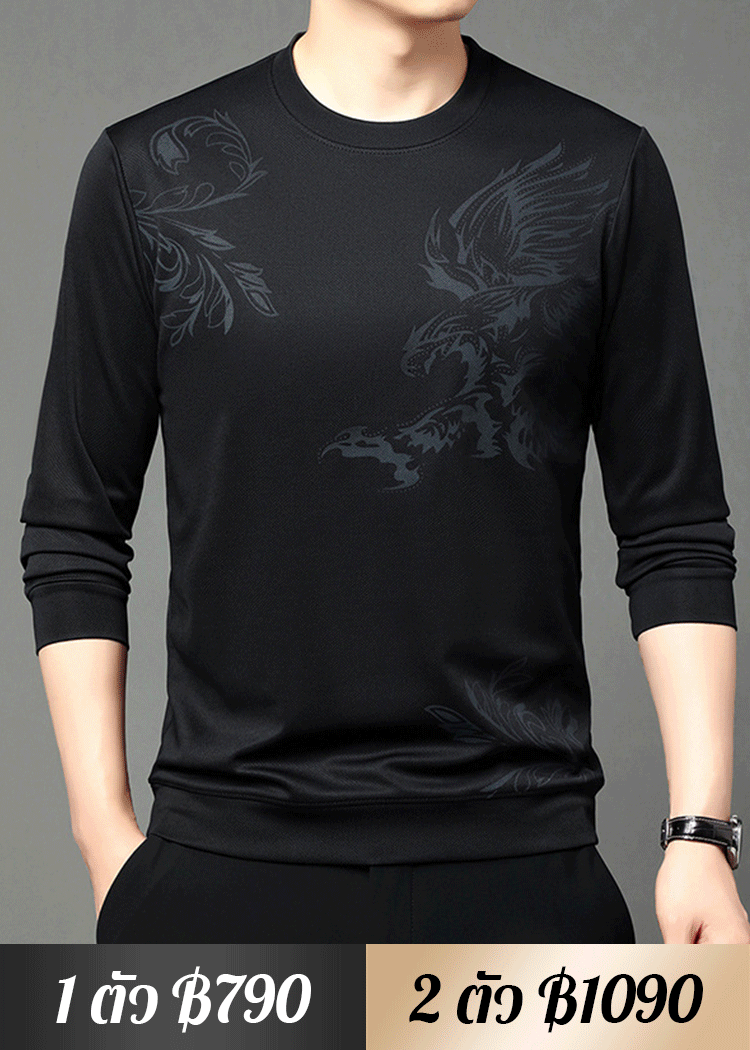 【รุ่นฮิตขายดี】เสื้อสวมหัวลายพิมพ์นกอินทรีสไตล์ธุรกิจ