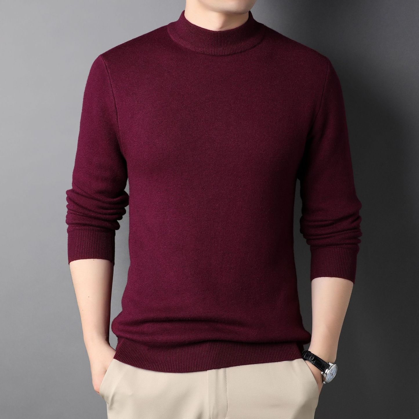 เสื้อสเวตเตอร์ถักผ้าวูลคอเต่าเบสิคสำหรับผู้ชาย