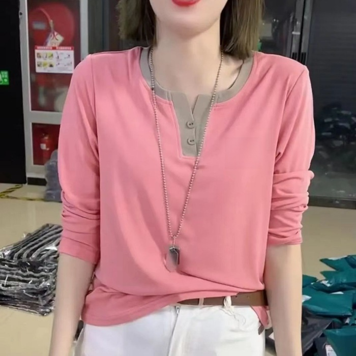 เสื้อยืดแขนยาวลำลองทรงหลวม