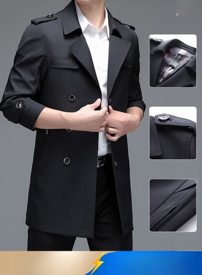 เสื้อแจ็คเก็ตคลาสสิกรุ่นยาวกลางของผู้ชาย