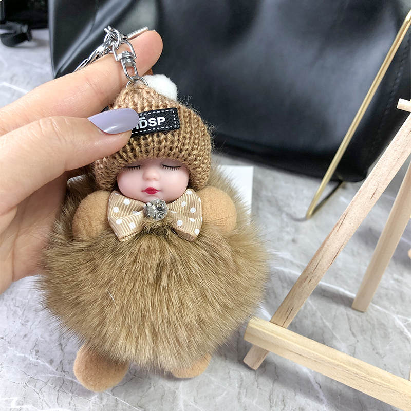 ขนจิ้งจอกจริงๆ จี้ตุ๊กตานอนหลับ