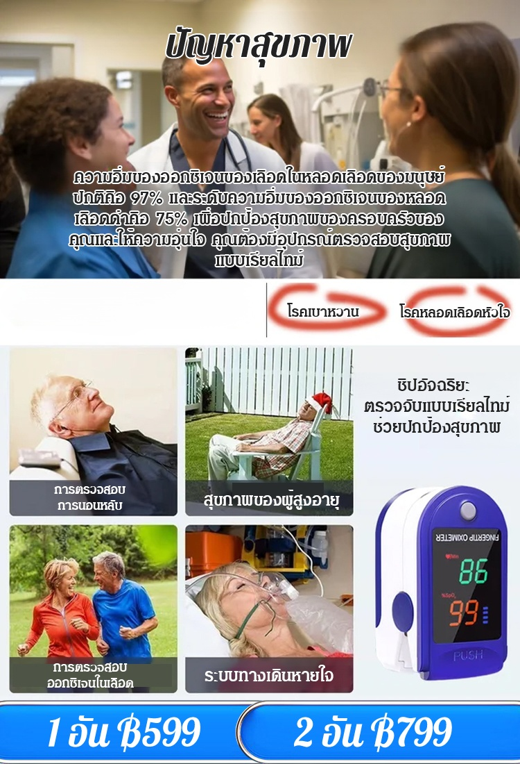 เครื่องตรวจสอบออกซิเจนแบบคลิปหนีบนิ้ว