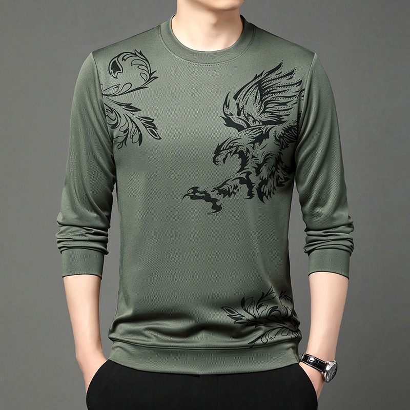 【รุ่นฮิตขายดี】เสื้อสวมหัวลายพิมพ์นกอินทรีสไตล์ธุรกิจ