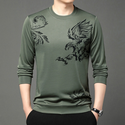 【รุ่นฮิตขายดี】เสื้อสวมหัวลายพิมพ์นกอินทรีสไตล์ธุรกิจ