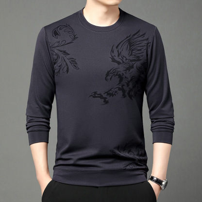 【รุ่นฮิตขายดี】เสื้อสวมหัวลายพิมพ์นกอินทรีสไตล์ธุรกิจ