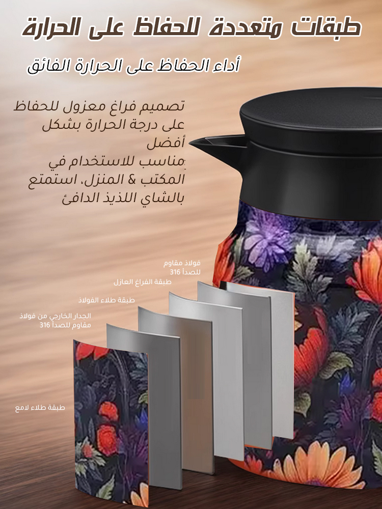 إبريق شاي عازل بالتفريغ منزلي ذو سعة كبيرة( الحفاظ على الحرارة لمدة 72 ساعة )
