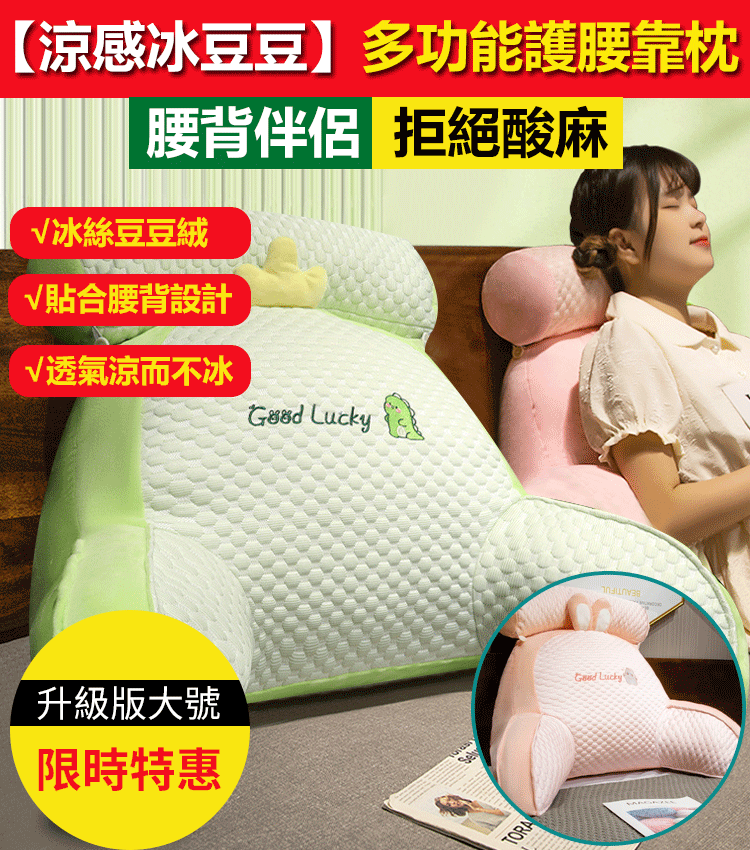 【凉感冰豆豆】多功能護腰靠枕