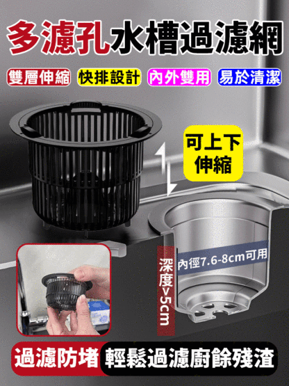 可伸縮多濾孔水槽過濾網