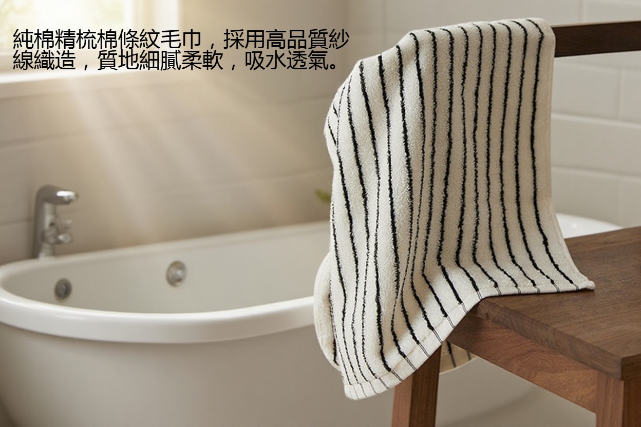 精梳棉浴巾細緻條紋圖案
