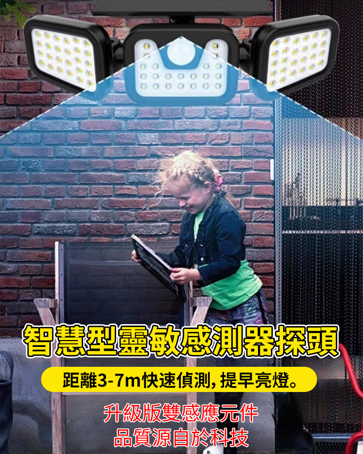 三頭太陽能感應燈