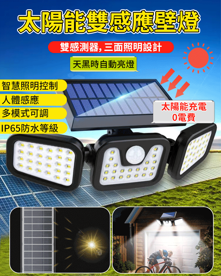 三頭太陽能感應燈