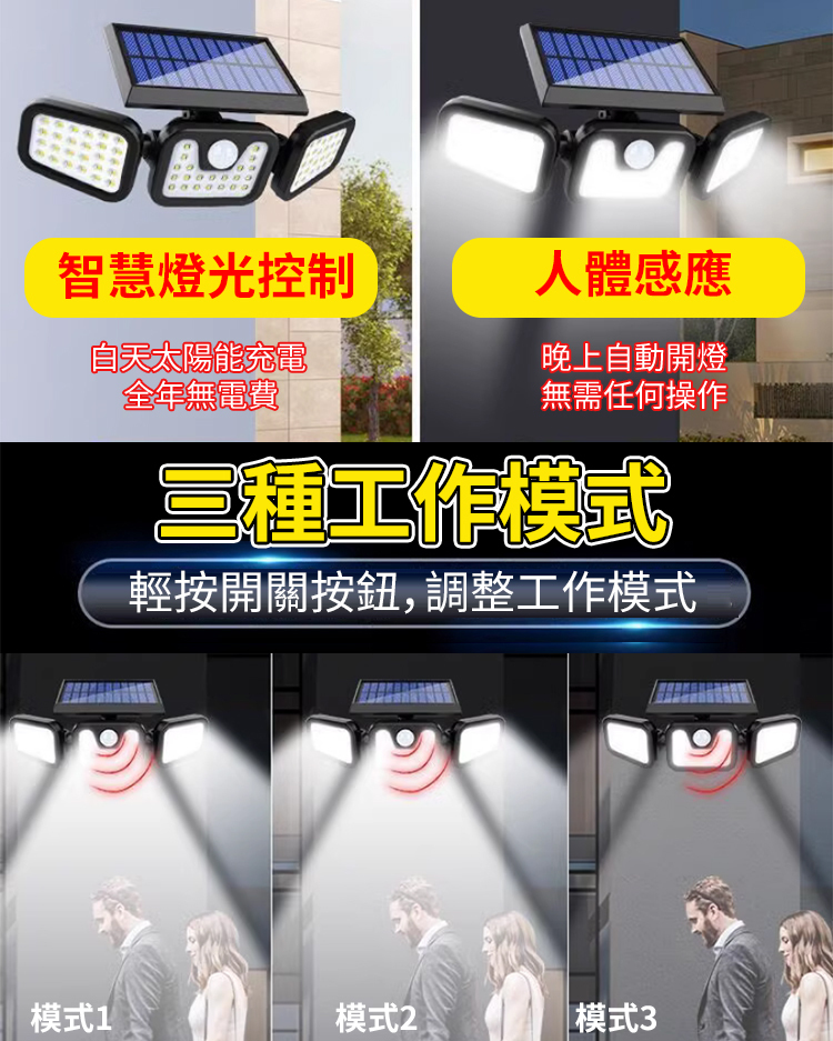三頭太陽能感應燈