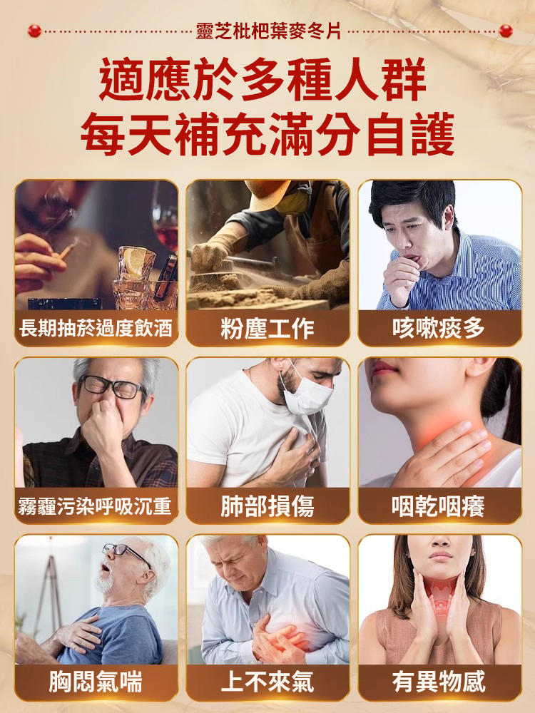 【7天化痰潤肺】靈芝枇杷葉麥冬片-天然草本配方,溫和無刺激。一片含服,止咳平喘,清熱潤燥