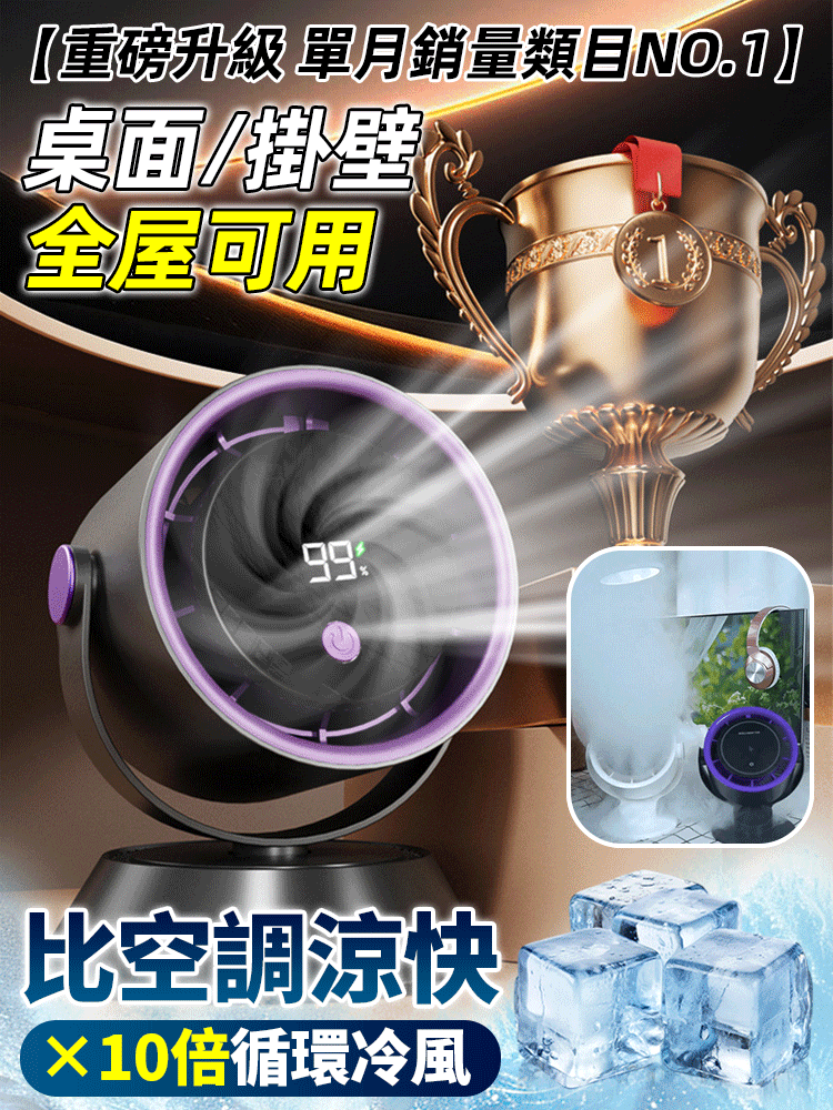 【免打孔安裝】桌面壁掛兩用冷凍循環扇