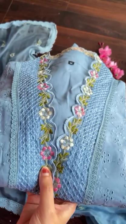 Mustard Embroidered Silk Blend Straight Suit With Dupatta