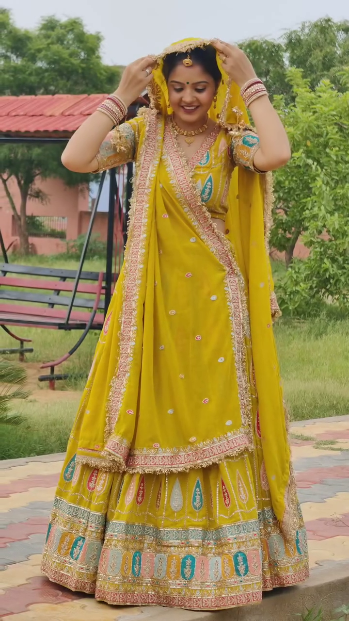 Sunshine Royalty: Traditional Rajasthani Bridal Lehenga in Mustard Yellow