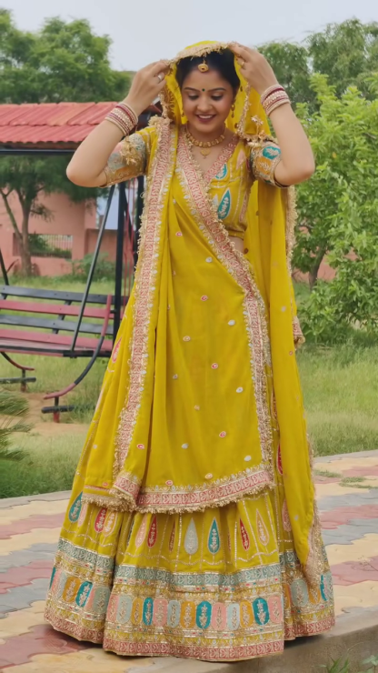 Sunshine Royalty: Traditional Rajasthani Bridal Lehenga in Mustard Yellow