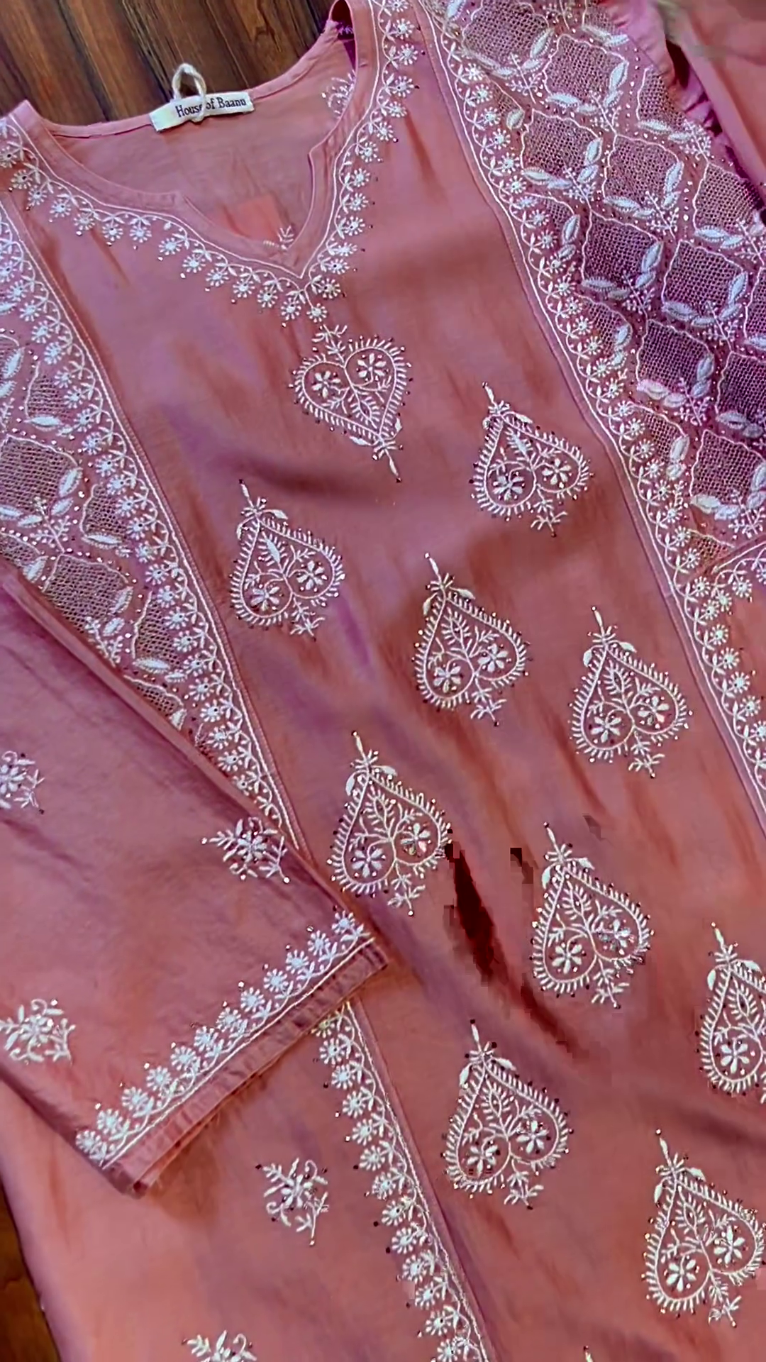 Mulmul Organza Paniz Orange Kurta With Mulmul Cotton Paniz Orange Pant