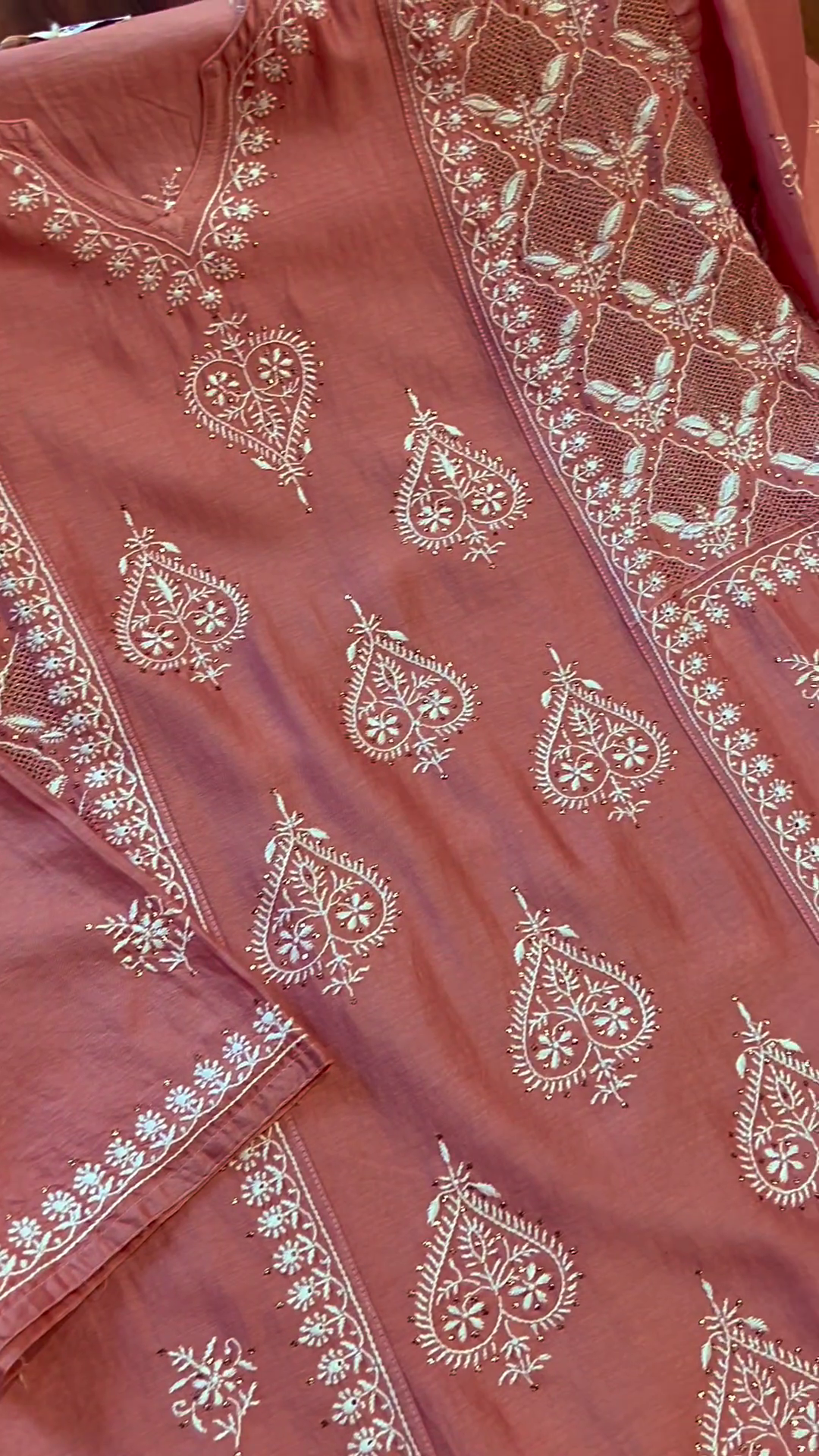 Mulmul Organza Paniz Orange Kurta With Mulmul Cotton Paniz Orange Pant