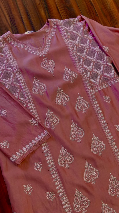 Mulmul Organza Paniz Orange Kurta With Mulmul Cotton Paniz Orange Pant